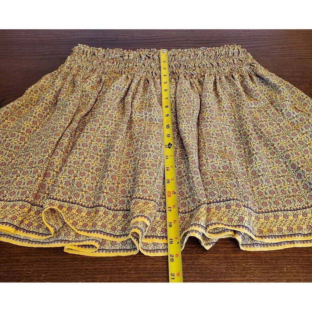 Max Studio Smocked Waist Skirt Womens XL‎ Yellow Floral Print Knee Length Flowy